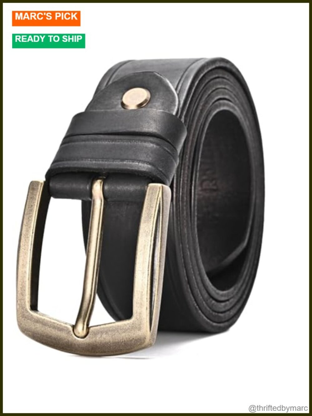 Full Grain Genuine Leather Belt for Men Retro Brass Buckle Gift